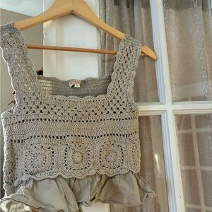 100% Cotton Crochet Square-Neck Tank Top